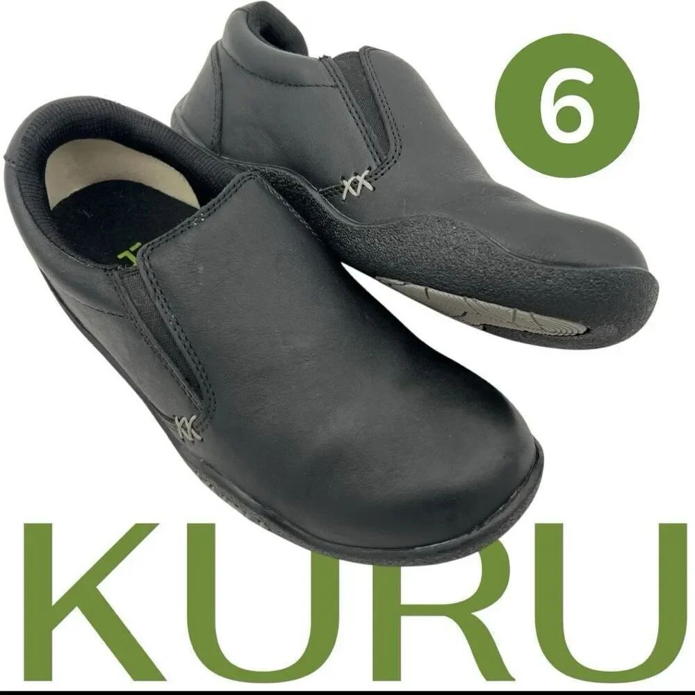 KURU Women's Kivi Leather Arch Support Comfort Sneaker Shoes Black Size 6